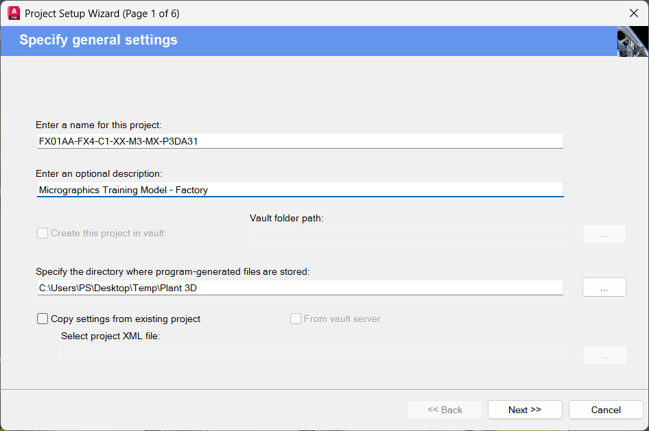 Plant 3D Initiate Project using Forma Design Collaboration-1Setup Wizzard 1 of 6