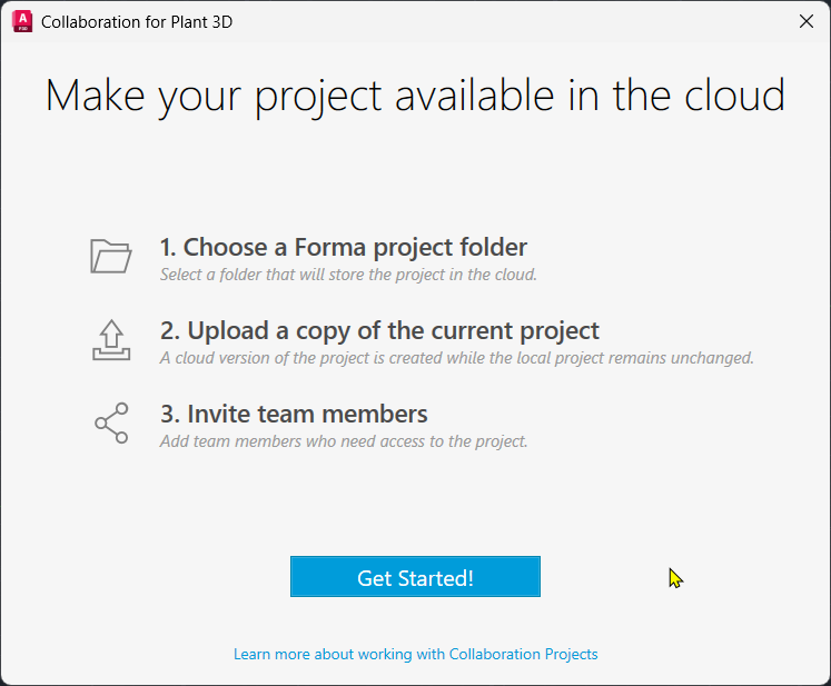 Plant 3D Initiate Project using Forma Design Collaboration-8-Collaborate Wizzard 1 of 5