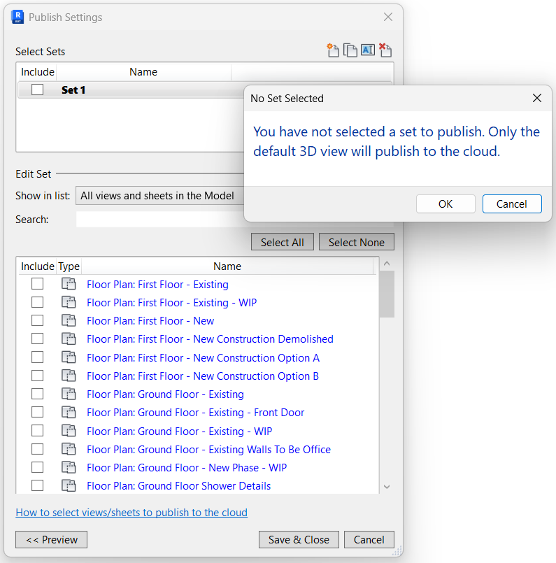 Autodesk Forma Idea - Exclude Revit Publish Sets from Package Models - 04 - Default Set