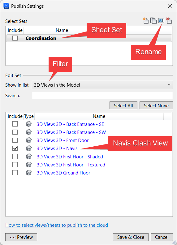 Autodesk Forma Idea - Exclude Revit Publish Sets from Package Models - 05 - Rename Set