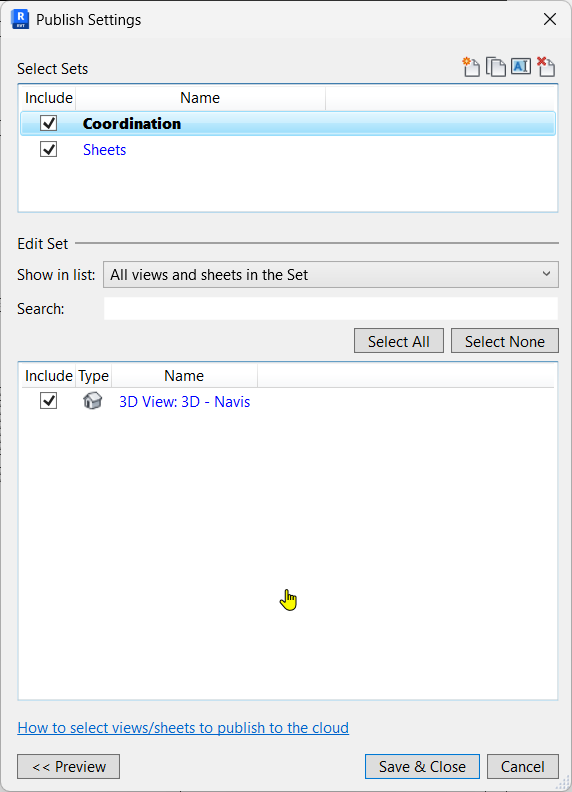 Autodesk Forma Idea - Exclude Revit Publish Sets from Package Models - 07 - Publish Settings