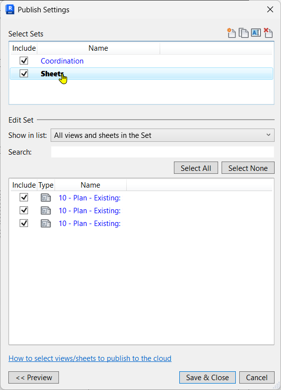 Autodesk Forma Idea - Exclude Revit Publish Sets from Package Models - 08 - Check Sets to Publish