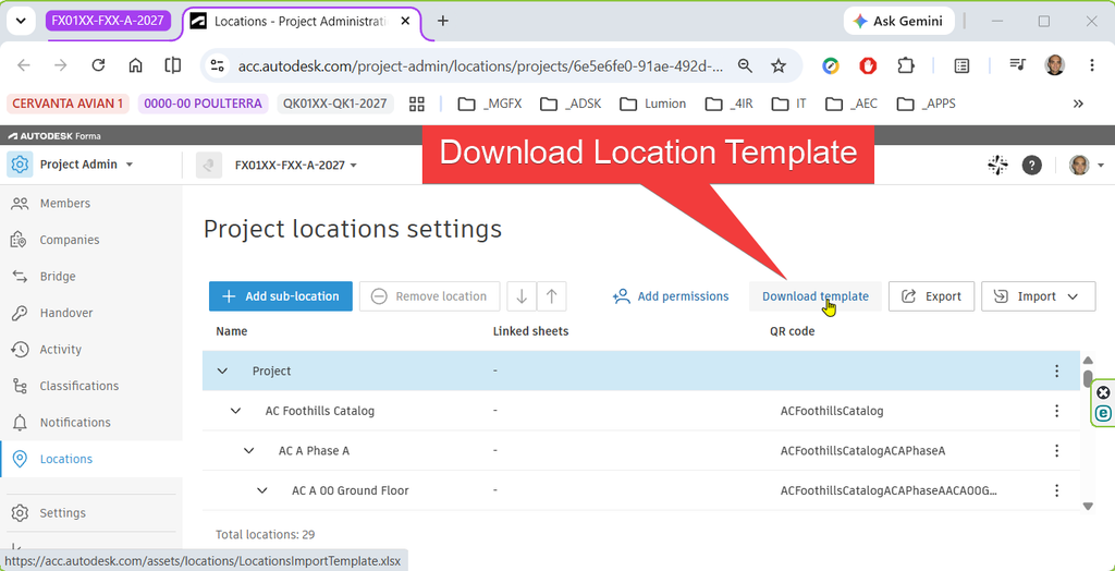 Forma Build – Use Locations to Filter Issues - 05 - Download Location Template
